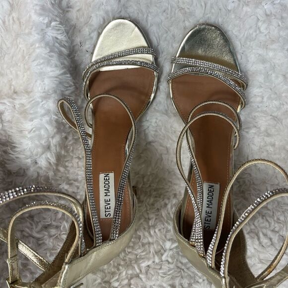Steve Madden silver Rhinestones ankle straps heels back zipper size 10M - Picture 7 of 11